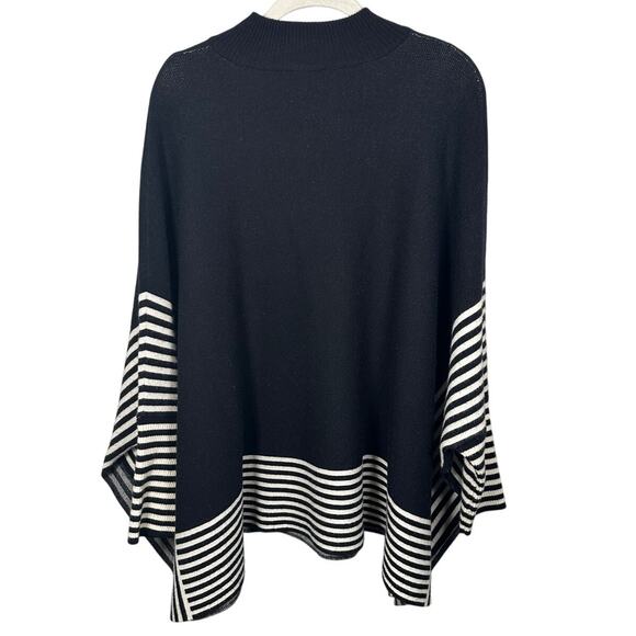 P. Luca Milano Black & White Striped Draped Poncho Sweater Women's One Size - Picture 3 of 7